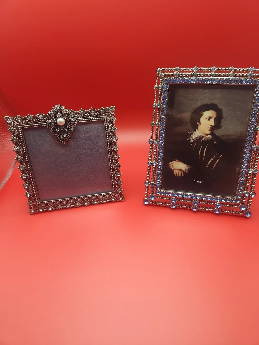 Decorative Blue and Silver Jeweled Photo Frame - Home AccentsSmall 3.5x3.5&3.5×5